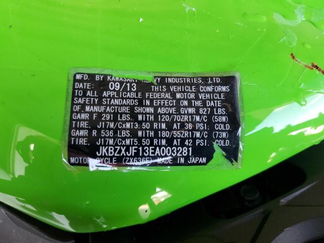 JKBZXJF13EA003281 - 2014 KAWASAKI ZX636 F GREEN photo 10