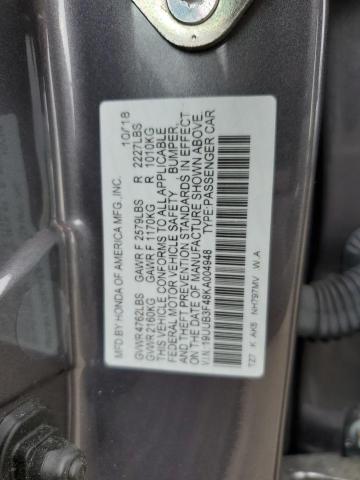 19UUB3F48KA004948 - 2019 ACURA TLX TECHNOLOGY GRAY photo 12