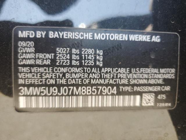 3MW5U9J07M8B57904 - 2021 BMW M340XI BLACK photo 12