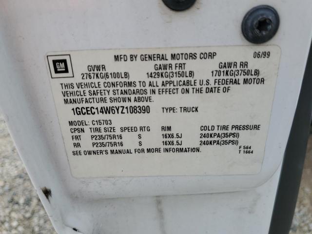 1GCEC14W6YZ108390 - 2000 CHEVROLET SILVERADO C1500 თეთრი ფოტო 12