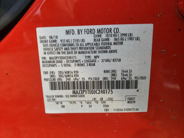 MAJ3P1TE0JC240175 - 2018 FORD ECOSPORT SE Rojo foto 13