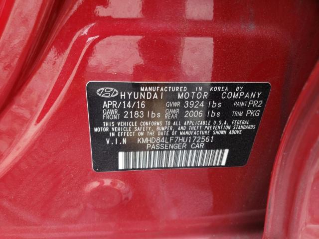 KMHD84LF7HU172561 - 2017 HYUNDAI ELANTRA SE RED photo 12