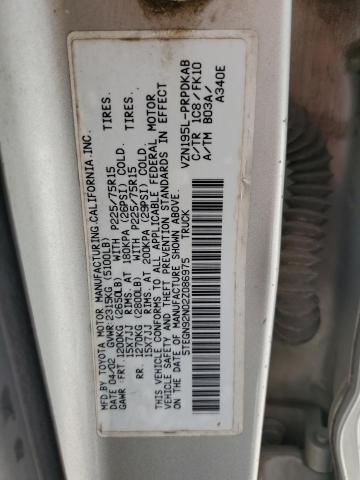 5TEGN92N02Z086975 - 2002 TOYOTA TACOMA DOUBLE CAB PRERUNNER SILVER photo 12