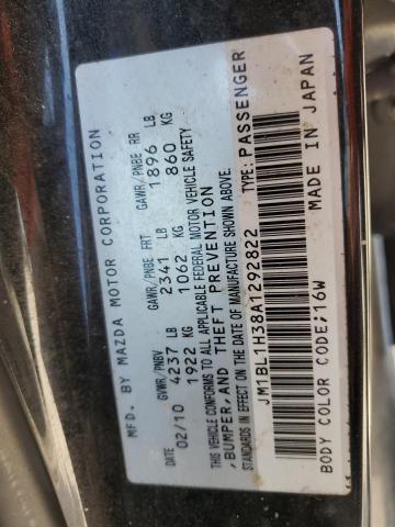 JM1BL1H38A1292822 - 2010 MAZDA SPEED 3 BLACK photo 12