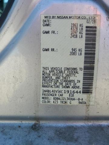 1N4BL4EV5KC191644 - 2019 NISSAN ALTIMA SL SILVER photo 12