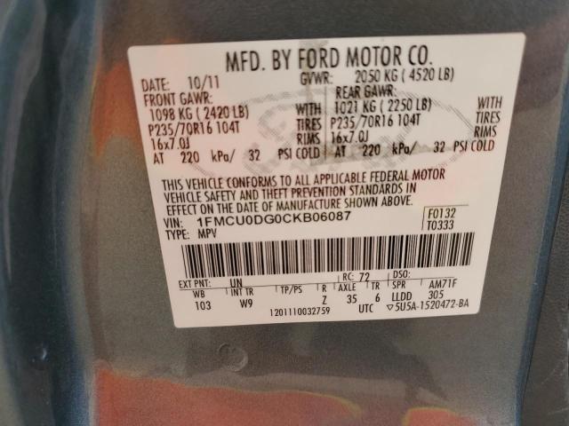 1FMCU0DG0CKB06087 - 2012 FORD ESCAPE XLT BLUE photo 14