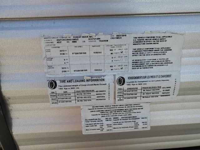 4X4TCKC25KX138523 - 2019 FOREST RIVER CHEROKEE LIMITED WHITE photo 10