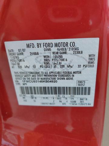 1FMCU93148KB04920 - 2008 FORD ESCAPE XLT RED photo 12
