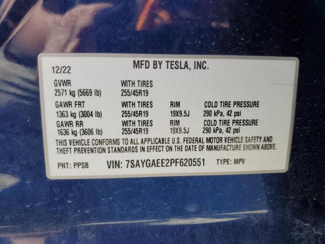 7SAYGAEE2PF620551 - 2023 TESLA MODEL Y 蓝色 照片 14