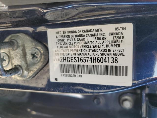 2HGES16574H604138 - 2004 HONDA CIVIC LX BLUE photo 13