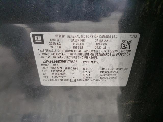 2GNFLFEK3E6179316 - 2014 CHEVROLET EQUINOX LT CHARCOAL photo 13