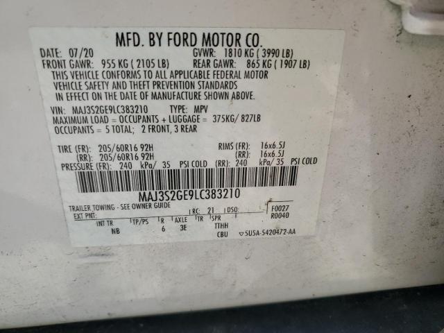 MAJ3S2GE9LC383210 - 2020 FORD ECOSPORT SE 白色 照片 12