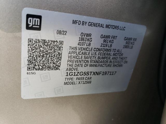 1G1ZG5STXNF197117 - 2022 CHEVROLET MALIBU RS GRAY photo 12