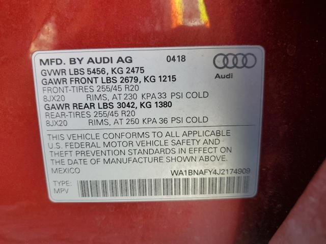 WA1BNAFY4J2174909 - 2018 AUDI Q5 PREMIUM PLUS RED photo 13