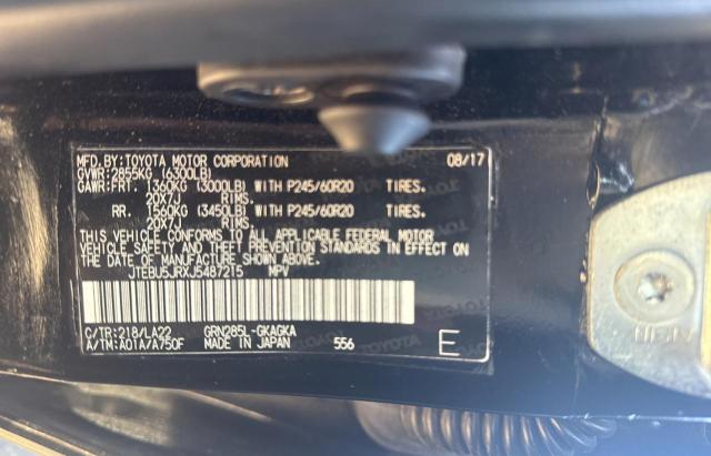 JTEBU5JRXJ5487215 - 2018 TOYOTA 4RUNNER SR5/SR5 PREMIUM BLACK photo 10