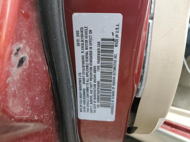 4S3BH675537648483 - 2003 SUBARU LEGACY OUTBACK AWP 勃艮第红 照片 13