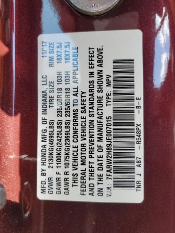 7FARW2H89JE007015 - 2018 HONDA CR-V EXL 栗色 照片 14