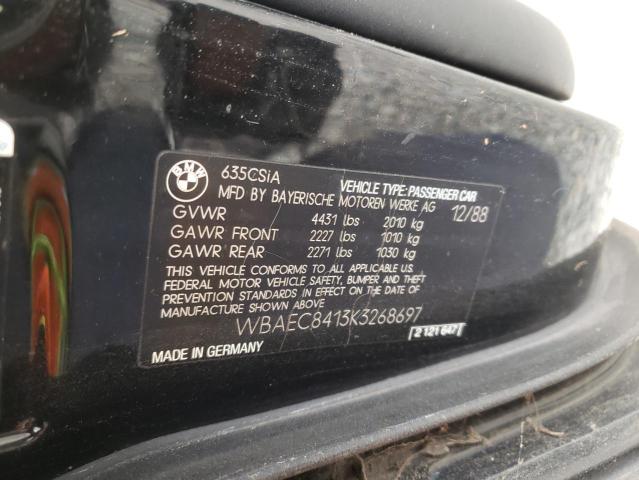 WBAEC8413K3268697 - 1989 BMW 635 CSI AUTOMATIC BLACK photo 12