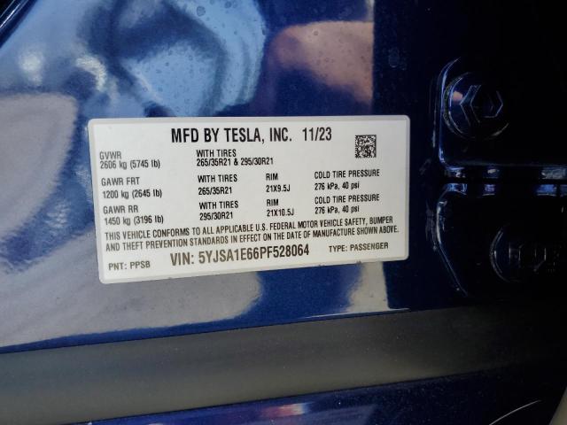 5YJSA1E66PF528064 - 2023 TESLA MODEL S 蓝色 照片 12