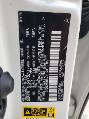 5TDKKRFH4FS064228 - 2015 TOYOTA HIGHLANDER XLE WHITE photo 13