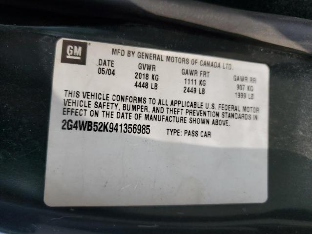 2G4WB52K941356985 - 2004 BUICK REGAL LS 绿色 照片 12