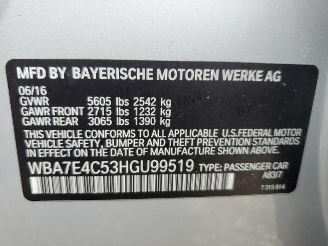 WBA7E4C53HGU99519 - 2017 BMW 740 XI SILVER photo 12