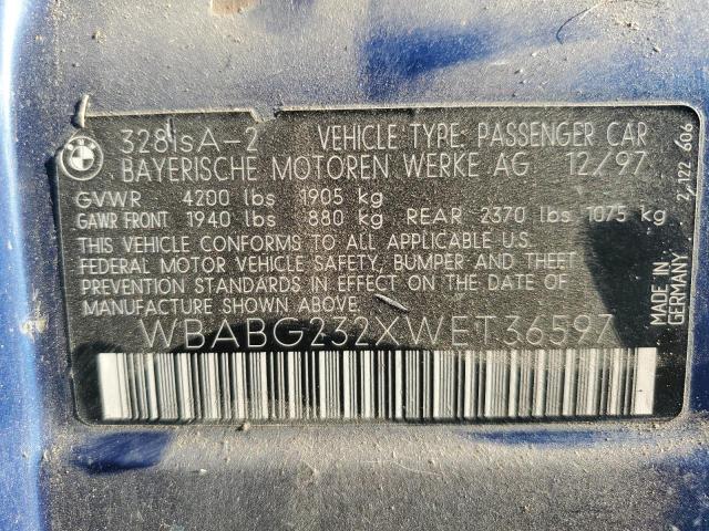 WBABG232XWET36597 - 1998 BMW 328 IS AUTOMATIC BLUE photo 12