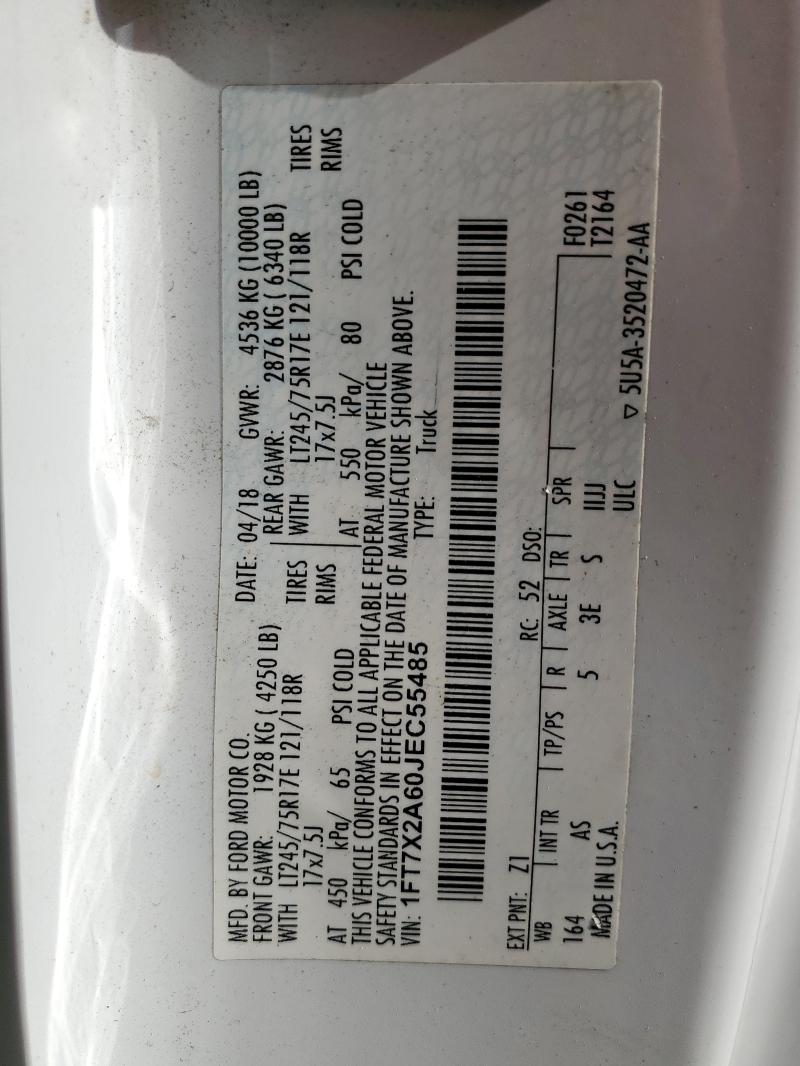 1FT7X2A60JEC55485 - 2018 FORD F250 SUPER DUTY WHITE photo 12