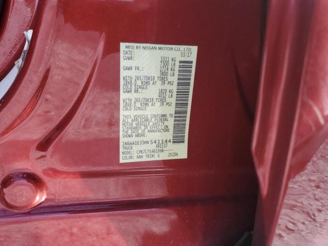 1N6AA1EJ3HN541144 - 2017 NISSAN TITAN S RED photo 12