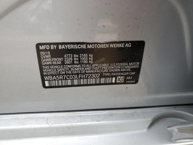 WBA5R7C03LFH72302 - 2020 BMW 330XI 银色 照片 12
