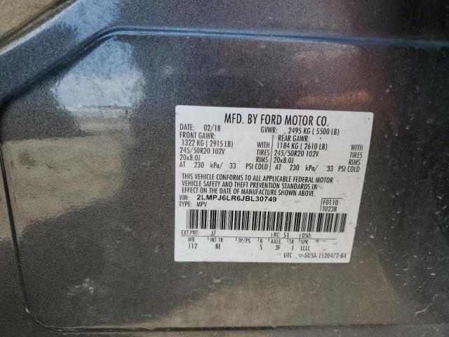 2LMPJ6LR6JBL30749 - 2018 LINCOLN MKX RESERVE Մոխրագույն լուսանկար 13