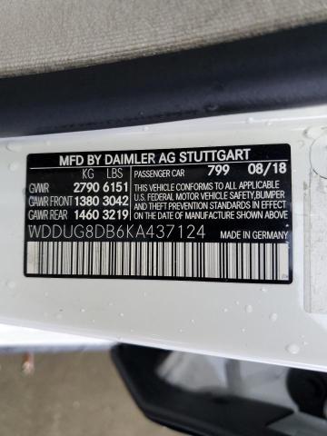 WDDUG8DB6KA437124 - 2019 MERCEDES-BENZ S 560 WHITE photo 12