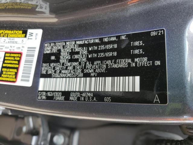 5TDGZRAH3MS537588 - 2021 TOYOTA HIGHLANDER XLE GRAY photo 13