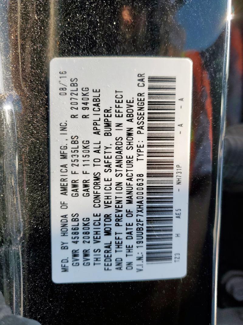 19UUB2F7XHA000638 - 2017 ACURA TLX ADVANCE BLACK photo 12