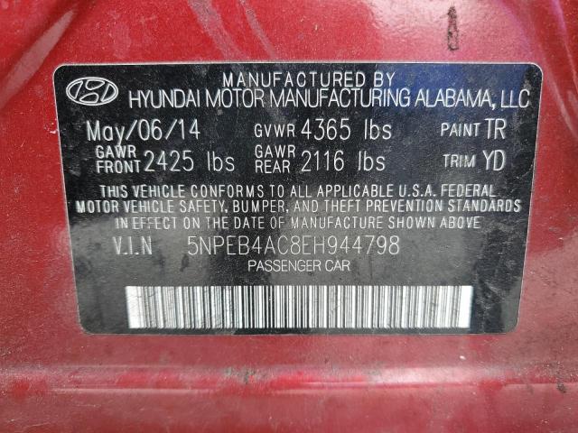 5NPEB4AC8EH944798 - 2014 HYUNDAI SONATA GLS RED photo 13