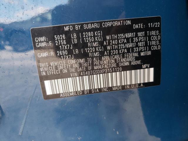 4S4BTGSDXP3151120 - 2023 SUBARU OUTBACK WILDERNESS BLUE photo 13