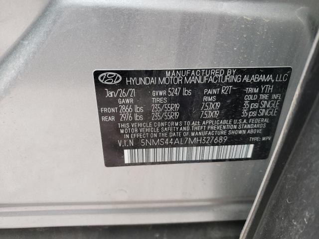 5NMS44AL7MH327689 - 2021 HYUNDAI SANTA FE LIMITED SILVER photo 10