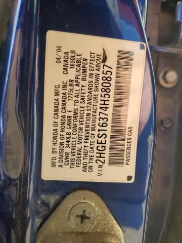 2HGES16374H580857 - 2004 HONDA CIVIC DX VP BLUE photo 12