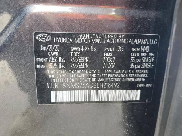 5NMS23AD3LH218492 - 2020 HYUNDAI SANTA FE SE GRAY photo 13