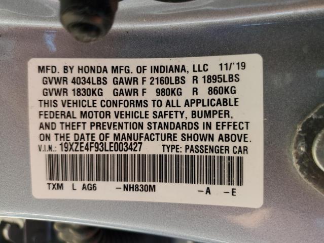 19XZE4F93LE003427 - 2020 HONDA INSIGHT TOURING SILVER photo 13