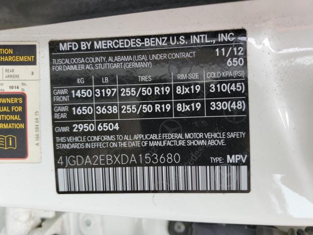 4JGDA2EBXDA153680 - 2013 MERCEDES-BENZ ML 350 BLUETEC WHITE photo 12