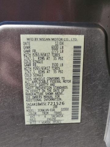 5N1AR18W05C721526 - 2005 NISSAN PATHFINDER LE GRAY photo 13