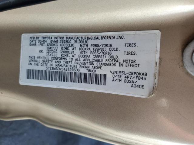 5TESN92N54Z423606 - 2004 TOYOTA TACOMA XTRACAB PRERUNNER 金色 照片 12