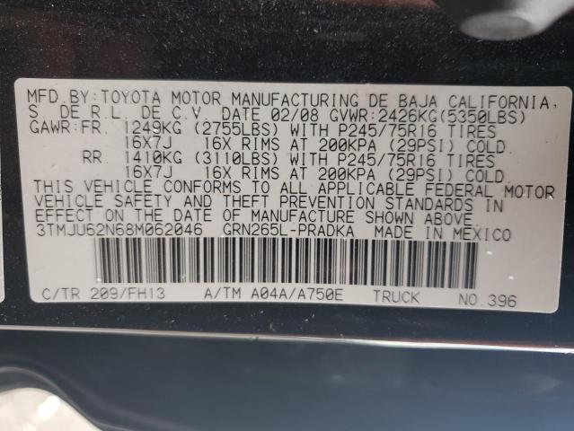 3TMJU62N68M062046 - 2008 TOYOTA TACOMA DOUBLE CAB PRERUNNER BLACK photo 12