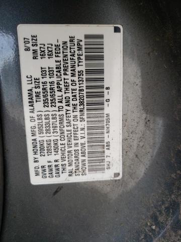 5FNRL38207B113755 - 2007 HONDA ODYSSEY LX GRAY photo 13