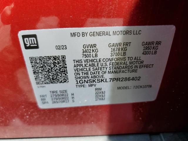 1GNSKSKL7PR286402 - 2023 CHEVROLET TAHOE K1500 PREMIER RED photo 13