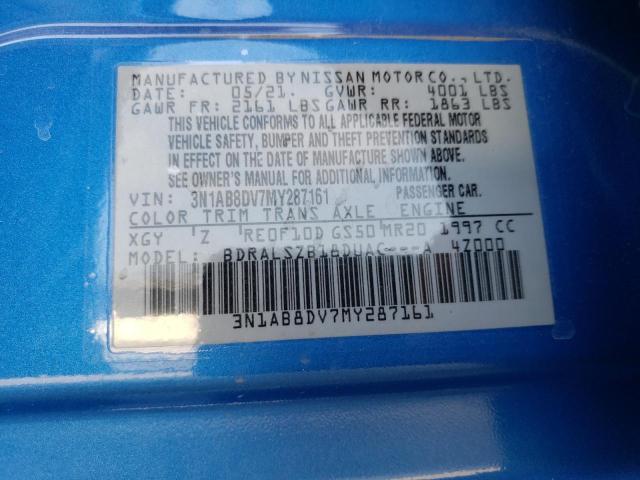 3N1AB8DV7MY287161 - 2021 NISSAN SENTRA SR BLUE photo 12