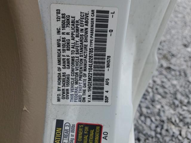 1HGEM22104L028785 - 2004 HONDA CIVIC DX VP Ağ foto 12