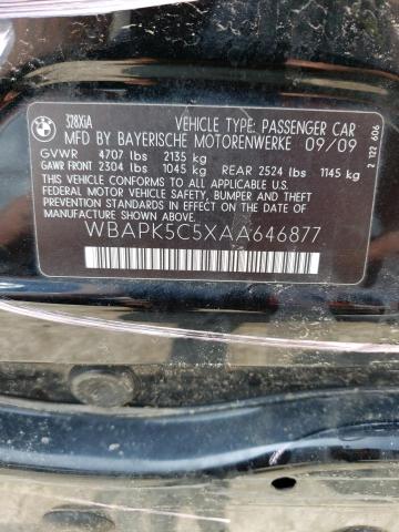 WBAPK5C5XAA646877 - 2010 BMW 328 XI SULEV BLACK photo 12