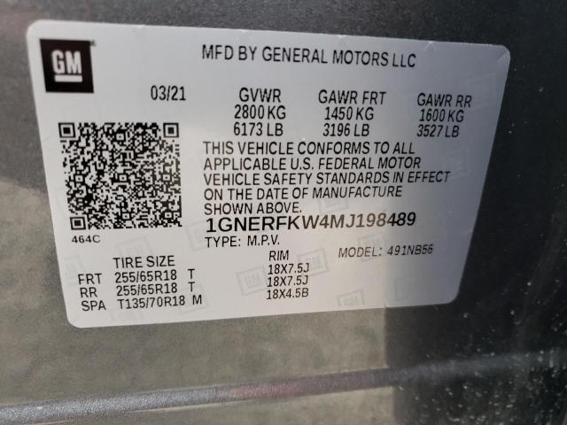 1GNERFKW4MJ198489 - 2021 CHEVROLET TRAVERSE LS GRAY photo 14